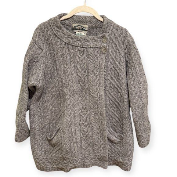 Aran Crafts Sweaters - Aran Crafts Heather Gray Cable Knit Cardigan - Made in Ireland -100% Merino Wool